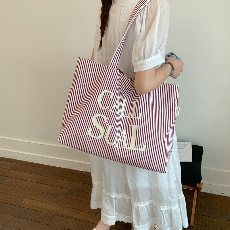 Korean-style Polka Dot Canvas Shoulder Bag for Women - Image 4