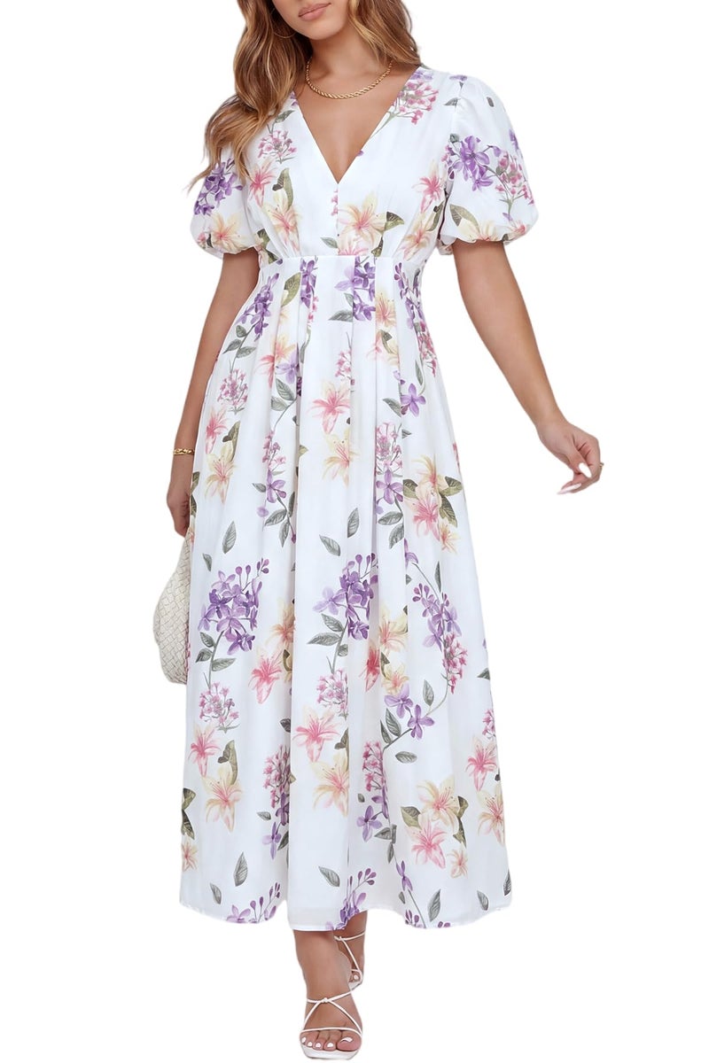 Maxigerui Women's Summer Floral Maxi Dress Spring Wedding Guest Dress 2026 Wisteriaâ€Œ Floral Purple Print S - Image 1