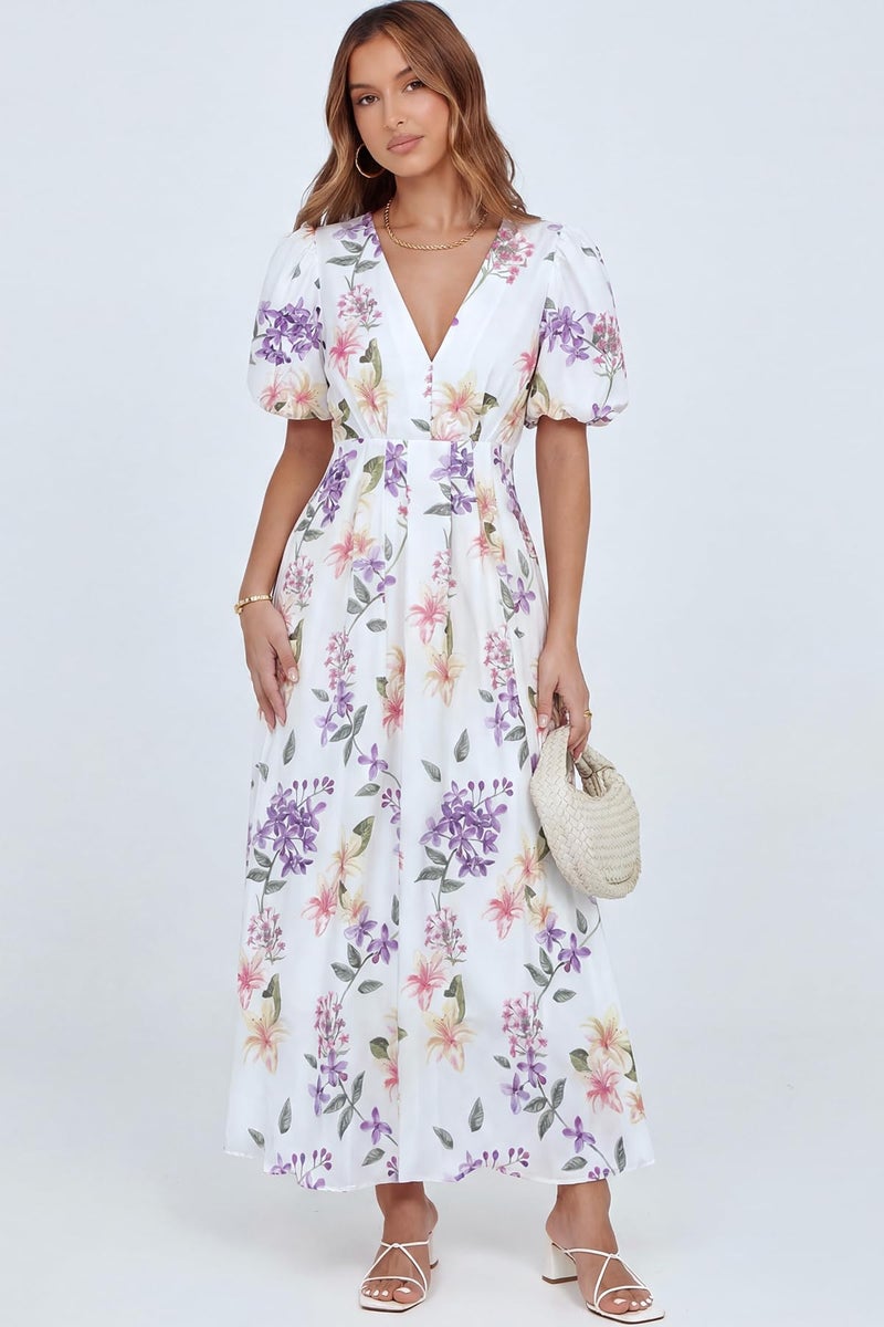 Maxigerui Women's Summer Floral Maxi Dress Spring Wedding Guest Dress 2026 Wisteriaâ€Œ Floral Purple Print S - Image 4