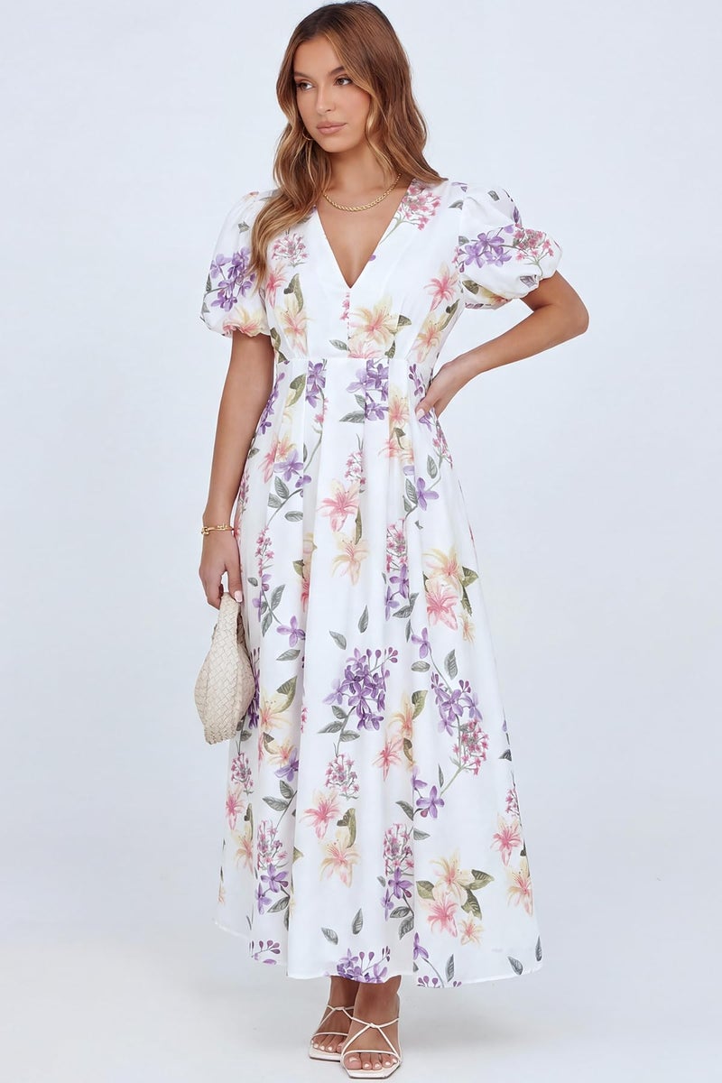 Maxigerui Women's Summer Floral Maxi Dress Spring Wedding Guest Dress 2026 Wisteriaâ€Œ Floral Purple Print S - Image 5
