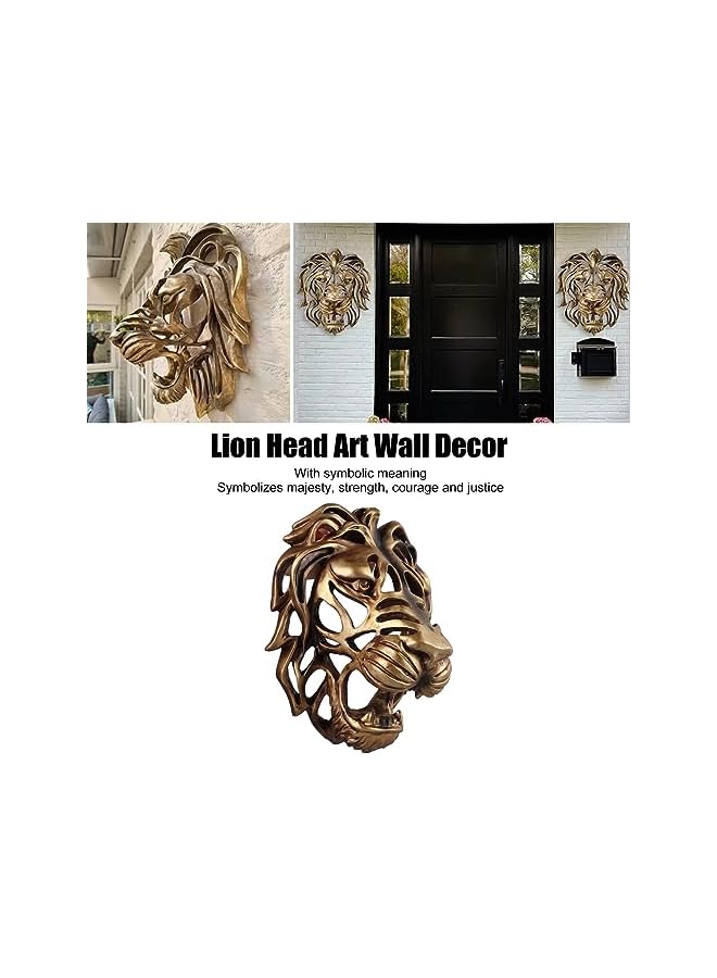 The Bros ديكور جدار رأس الأسد، فن ريزن ذهبي بحجم 8 إنش، تمثال معلق، ديكور يدوي لمنزل ريفي لغرفة المعيشة الحديثة - Image 2