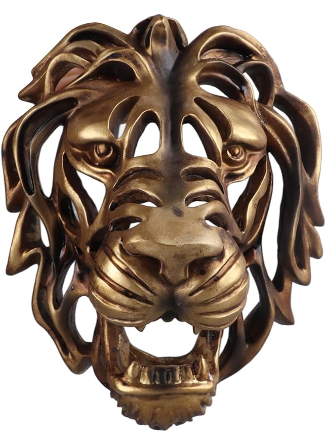 The Bros ديكور جدار رأس الأسد، فن ريزن ذهبي بحجم 8 إنش، تمثال معلق، ديكور يدوي لمنزل ريفي لغرفة المعيشة الحديثة - Image 1