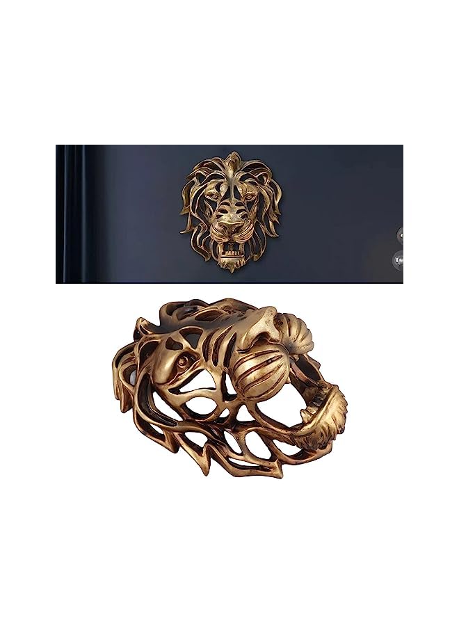 The Bros ديكور جدار رأس الأسد، فن ريزن ذهبي بحجم 8 إنش، تمثال معلق، ديكور يدوي لمنزل ريفي لغرفة المعيشة الحديثة - Image 5