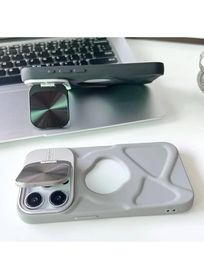 جراب متوافق مع هاتف iPhone 16 Pro Max - غطاء حماية غير مرئي للعدسات جراب هاتف بدرجة عسكرية - وظيفة حامل قابل للطي - جراب هاتف مغناطيسي للشحن اللاسلكي (رمادي) - Image 2