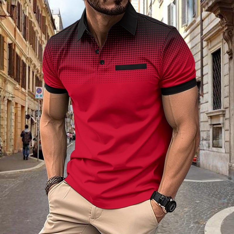 Men's Summer Short Sleeve Polo Shirt with Gradient Polka Dot Pattern - Image 5