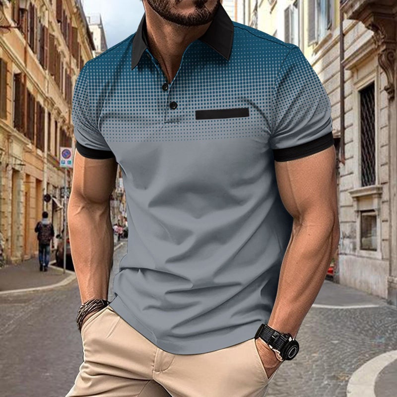 Men's Summer Short Sleeve Polo Shirt with Gradient Polka Dot Pattern - Image 3