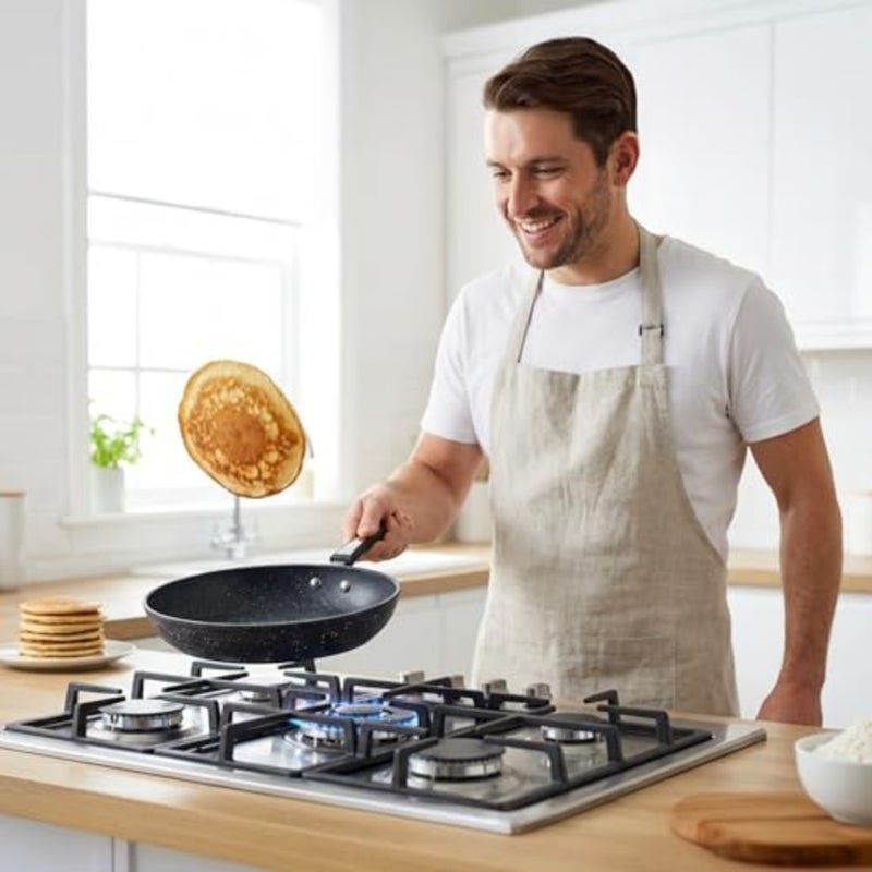 Xtra 4+1 Piece Cookware Set, Non Stick Pans Set, NEVERSTICK Coated, 16cm Milk Pan, 18/20cm Saucepans with Lids, 20/24cm Frying Pans, Suitable for All Hobs, Aluminium, Black [Amazon Exclusive] - Image 5