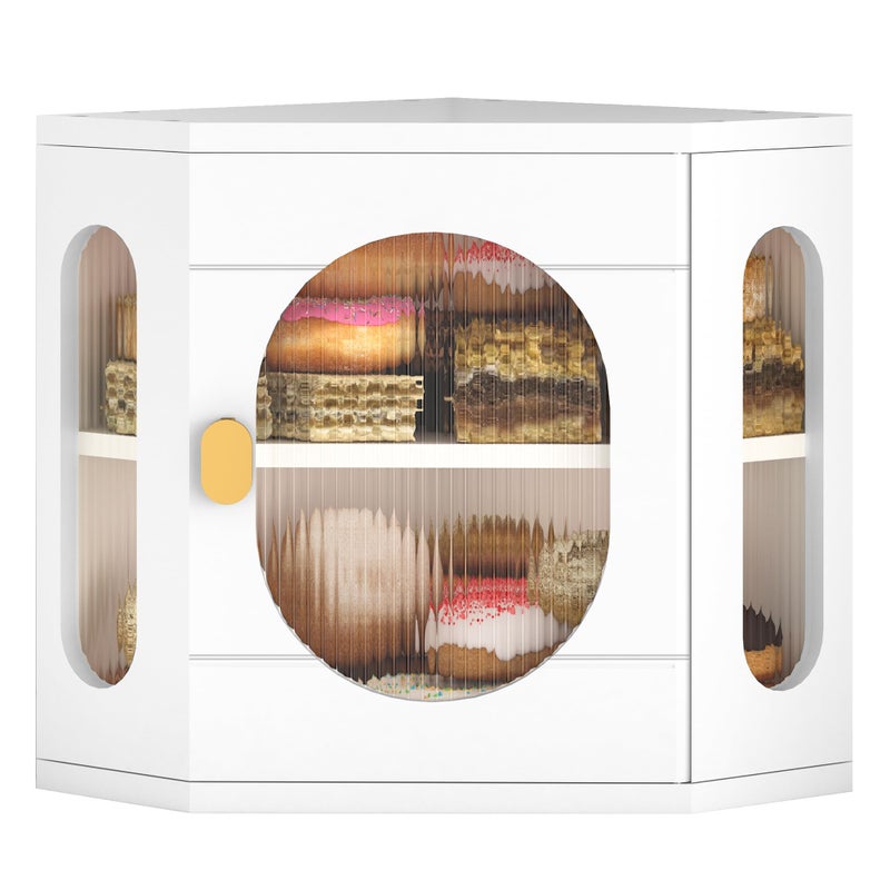 TQQDCI Corner Bread Box for Kitchen Countertop, Large Wooden Bread Box, Double Layer Bread Storage Bin, Bamboo Breadbox for Homemade Bread, Farmhouse Kitchen Organizer with Acrylic Window, White - Image 1