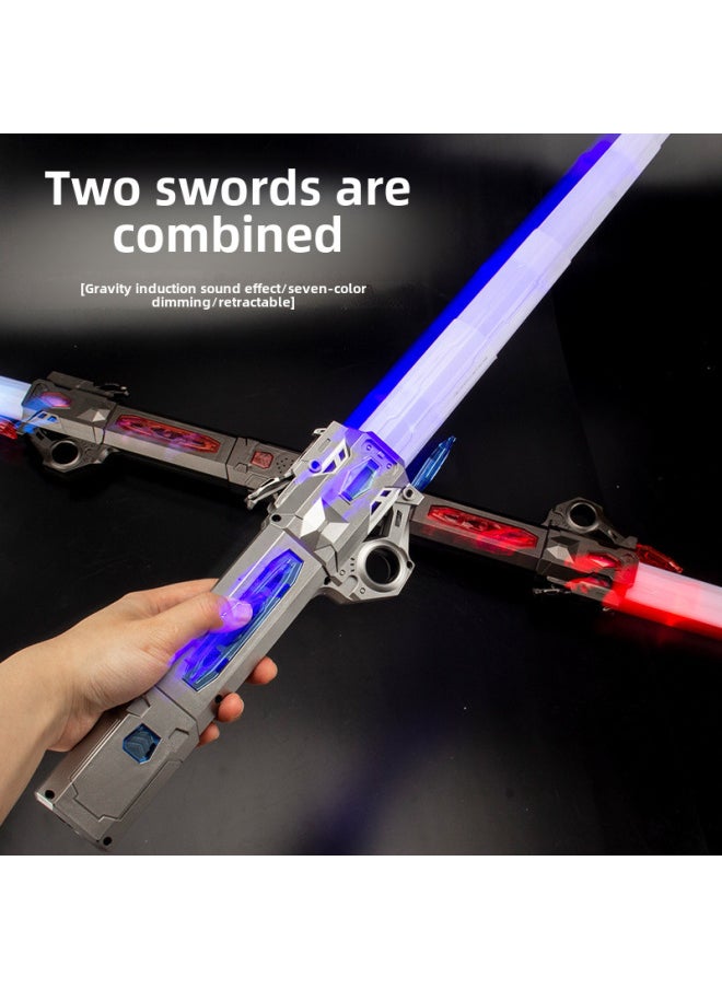 Tiktok Laser Sword Star Wars سيف مضيء قابل للسحب، لعبة كشك ضوء فلاش ملون اثنين في واحد - اللون: قابل للسحب/مع تأثير صوتي