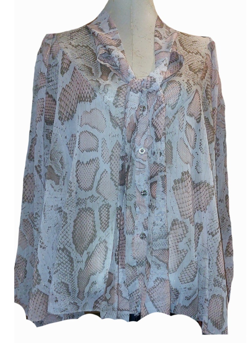 Women Snake print Oversize chiffon buttoned Blouse - Image 1
