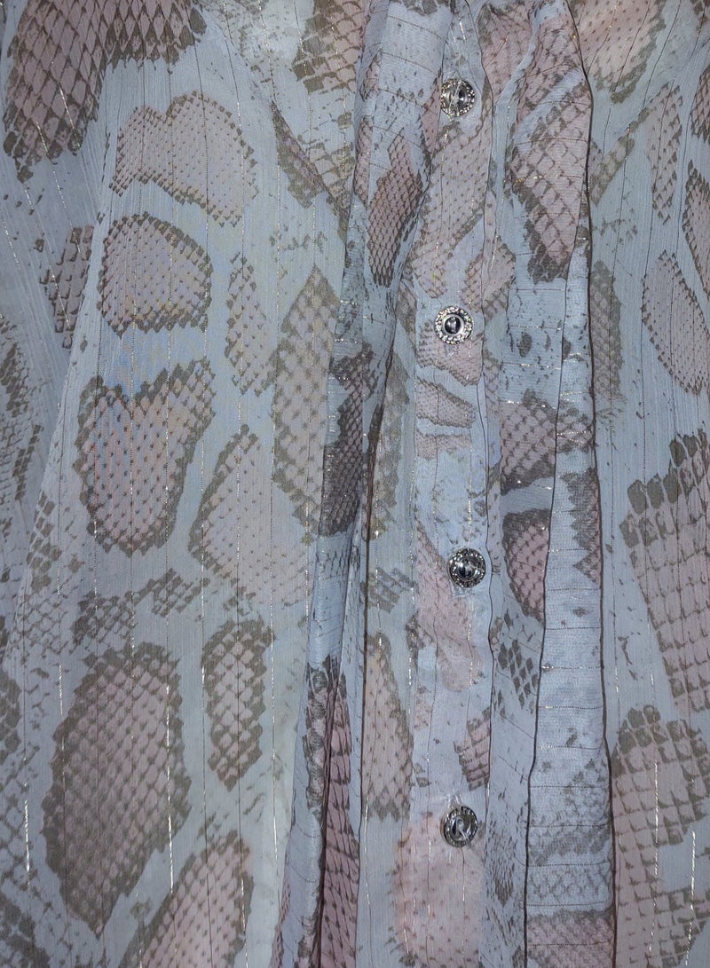 Women Snake print Oversize chiffon buttoned Blouse - Image 2
