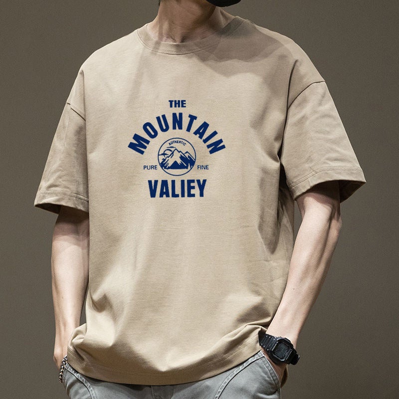 Heavyweight pure cotton short-sleeved t-shirt for men's summer 2025 new youth American-style printed loose half-sleeved top - Image 1