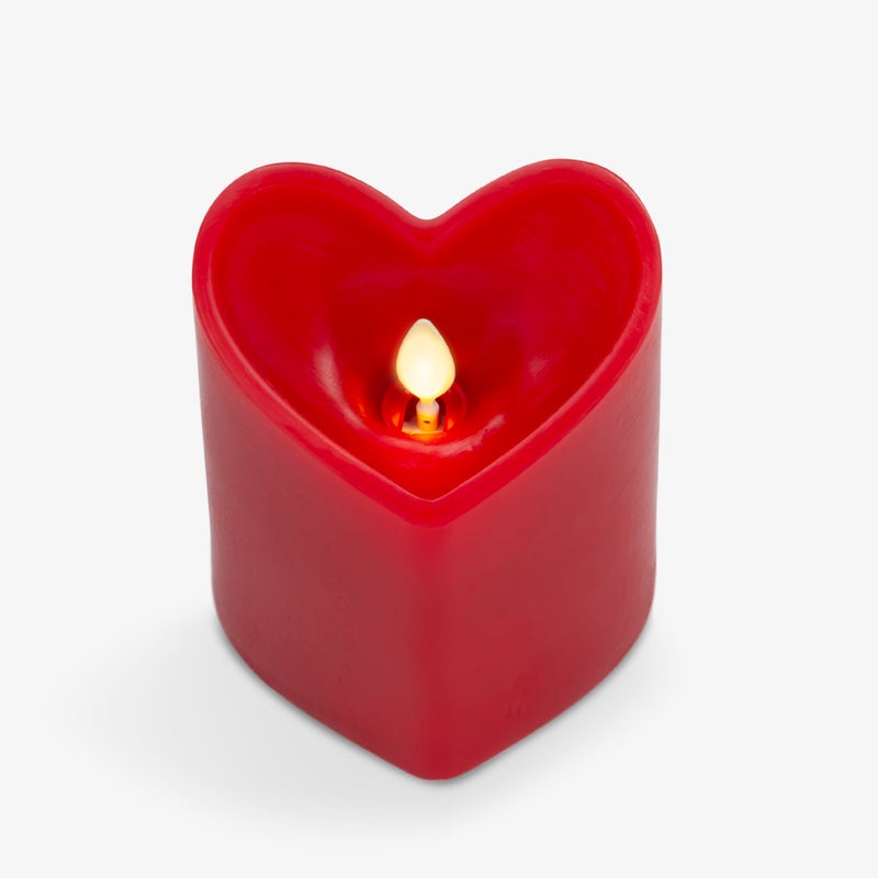 Luminara True Red Heart Shaped Pillar Candle - Flickering Real-Flame Technology - Remote Ready - Romantic Valentine's Collection - 3.5" x4.5" - Image 1