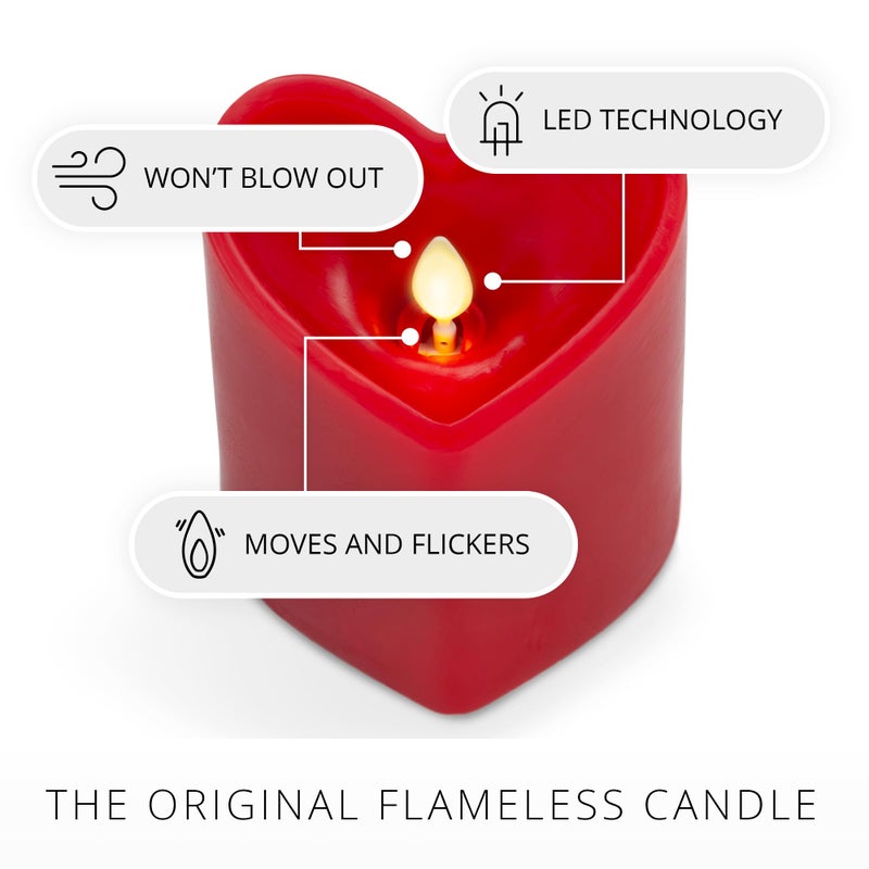 Luminara True Red Heart Shaped Pillar Candle - Flickering Real-Flame Technology - Remote Ready - Romantic Valentine's Collection - 3.5" x4.5" - Image 3