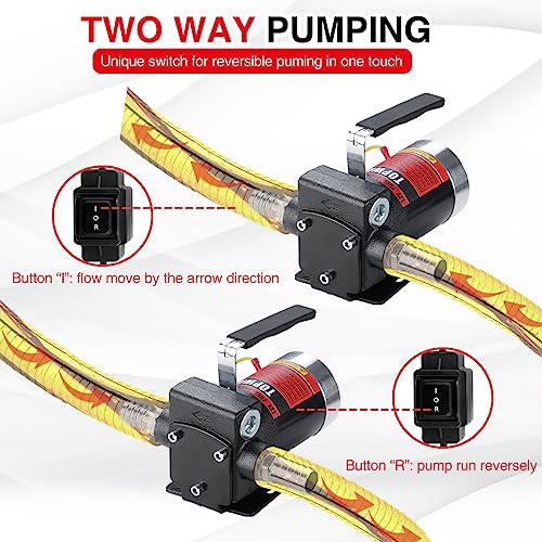 TOPWAY مضخة وقود بنزين TOPWAY 12V DC 3.7GPM ذاتية التحضير مع مقبض، مضخة عكسية، حماية من الحرارة الزائدة، مضادة للانفجار، مع تجاوز مدمج، لإزالة وقود البنزين والديزل والكيروسين - Image 5