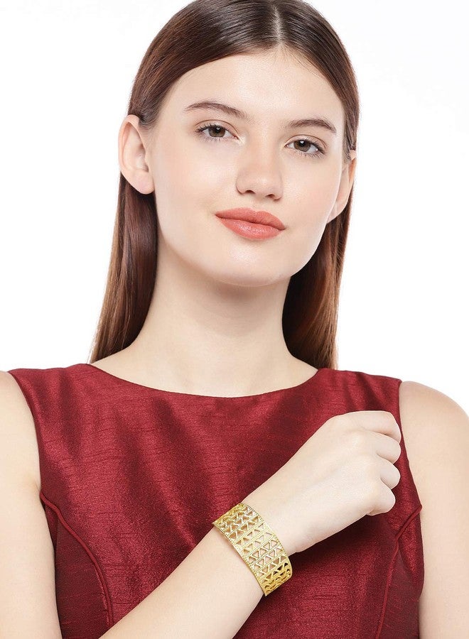 ACCESSHER 22k Gold Plated, Adjustable CNC Indo-Western Statement Kada for Women - Image 4