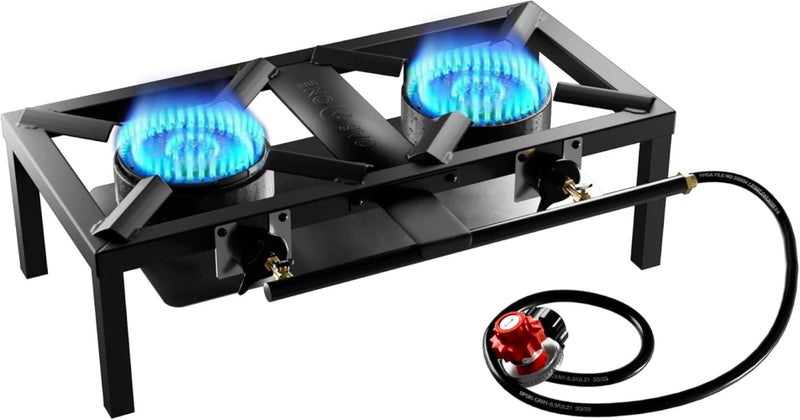 GasOne High Pressure Double Propane Burner - Outdoor Cooking with Heat Shield and Guard â€“ Propane Burner Head for Camping, Tailgating, Seafood Boil, Home Brewing - Patent Pending - Image 1