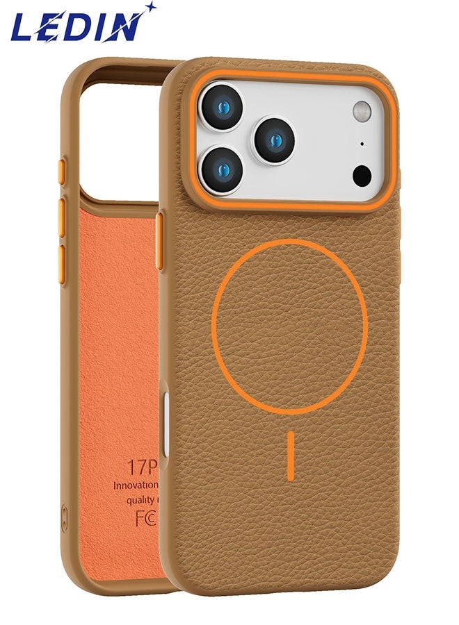 ليدين جراب ذو ملمس جلدي لهاتف آيفون 17 برو (6.3 بوصة)، مصنوع من مادة TPU رفيعة مع حلقة مغناطيسية، ومصد ماص للصدمات، وحافة مرتفعة للكاميرا، ومقبض مانع للانزلاق، ومتوافق مع واقي الشاشة. - Image 1