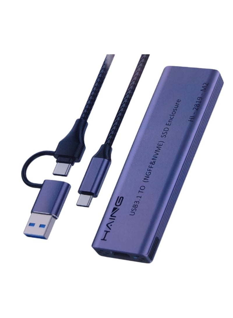 Haing حاوية SSD مزدوجة البروتوكول من الألمنيوم M.2، USB 3.1 نوع-C إلى NVMe و NGFF SATA، 10Gbps حالة خارجية عالية السرعة - Image 1