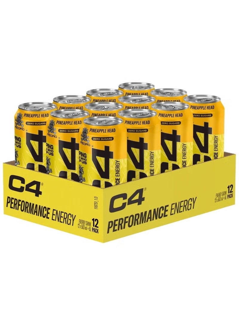 C4  Cellucor مشروب الطاقة سيلوكور سي 4 الخالي من السكر بنكهة الأناناس 500 مل - عبوة من 12 - Image 1