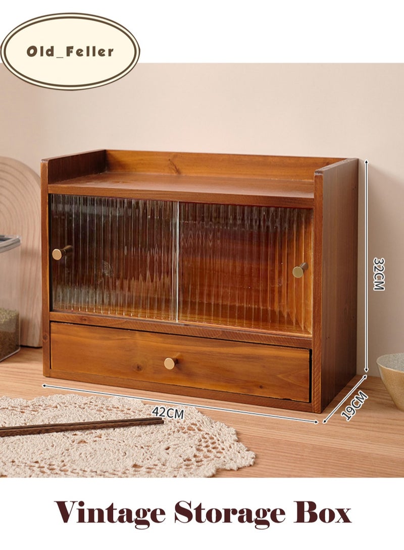 Old_Feller Vintage Storage box V60 Tools Storage Box Large capacity Wooden Cosmetic box Storage  Cute Stylish Tabletop Small item storage Small item storage Drawer Stationery Cosmetics Skin care Storage  - Image 5