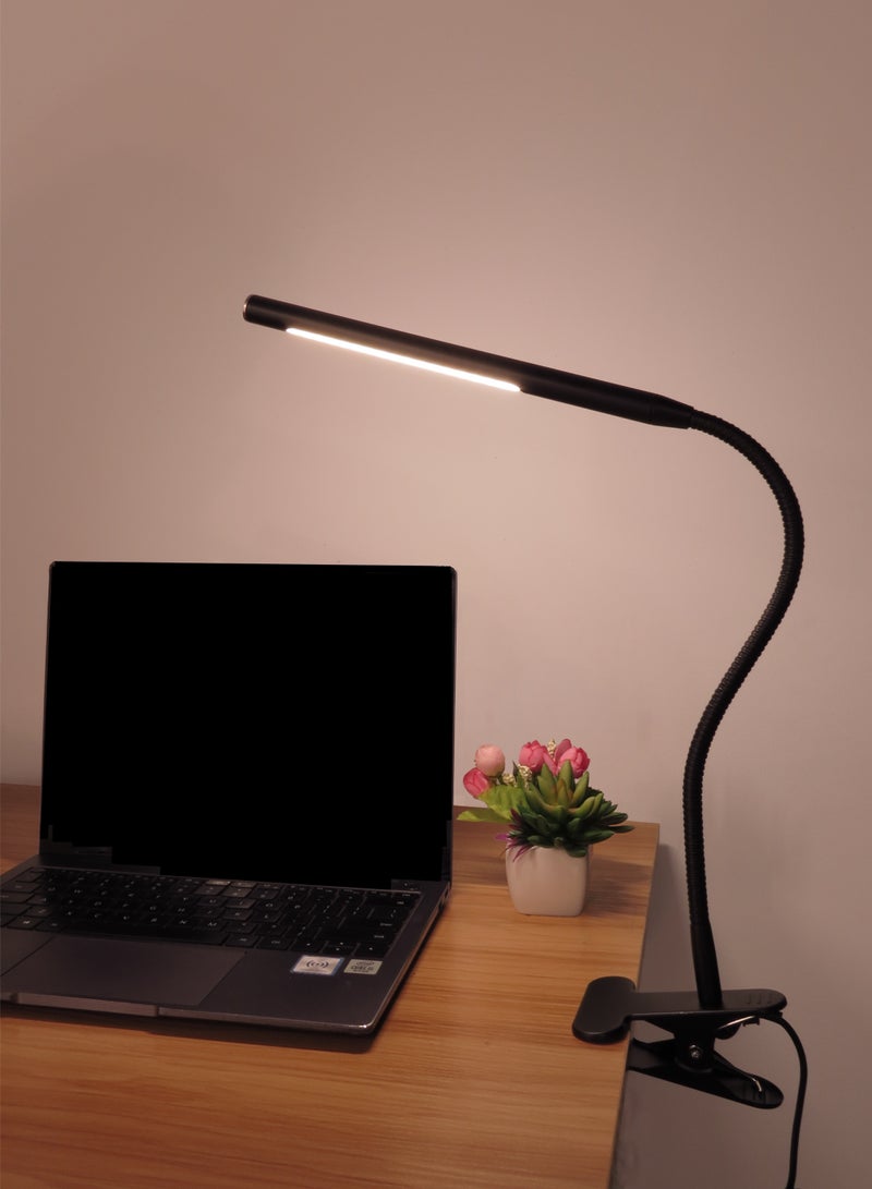 LED Desk Lamp with Clamp, Reading Light with 360° Rotating Angel, 3 Lighting Color and Brightness Dimmer Light, Flexible Gooseneck Metal USB Clip Light, Bedroom and Office Home Lighting - Image 1