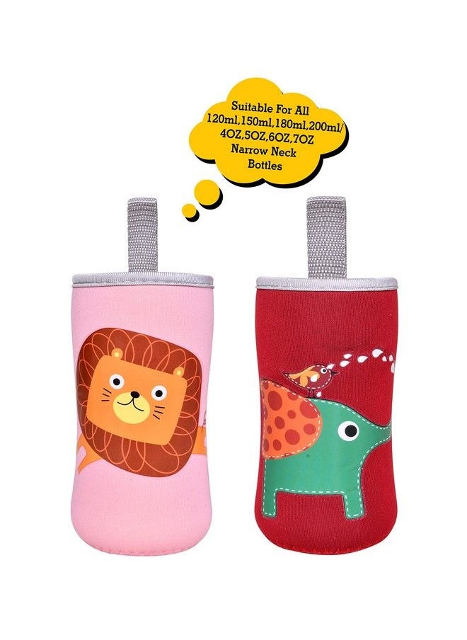 The Little Lookers Baby Feeding Bottle Covers Cute Animated Patterned & Soft Stretchable With Easy To Hold Strap For 120Ml 150Ml 240Ml (Lion & Elephant Pack Of 2)  - Image 3