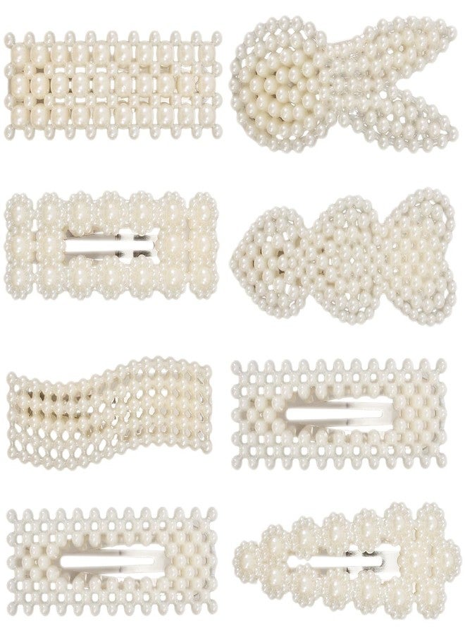 Merdia Simulated Pearl Hair Clips for Women | Unique Patterns & Shapes Barrettes for Thick Hair | Hair Barrettes for Women, Short Hair Accessories | Alligator Bobby Clips for Hair (White 8 Pcs) - Image 1