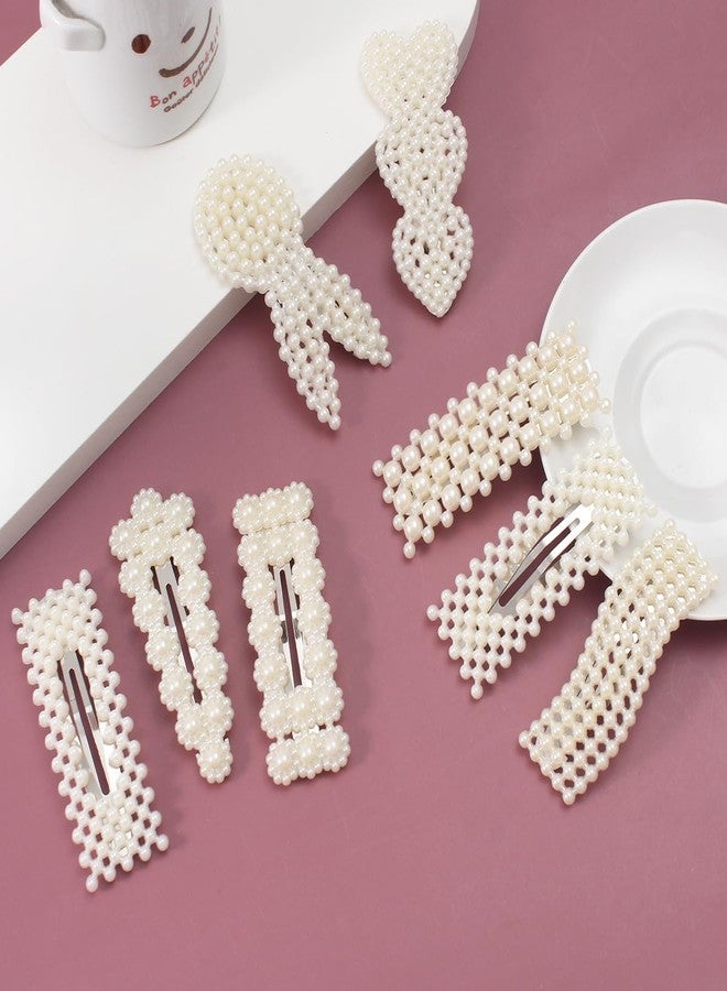 Merdia Simulated Pearl Hair Clips for Women | Unique Patterns & Shapes Barrettes for Thick Hair | Hair Barrettes for Women, Short Hair Accessories | Alligator Bobby Clips for Hair (White 8 Pcs) - Image 4