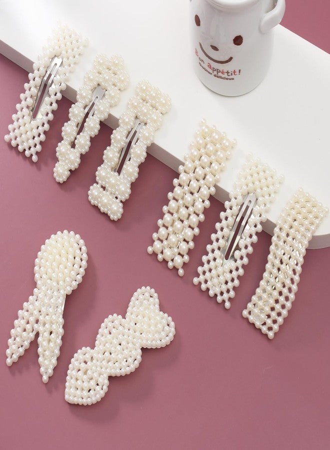 Merdia Simulated Pearl Hair Clips for Women | Unique Patterns & Shapes Barrettes for Thick Hair | Hair Barrettes for Women, Short Hair Accessories | Alligator Bobby Clips for Hair (White 8 Pcs) - Image 3