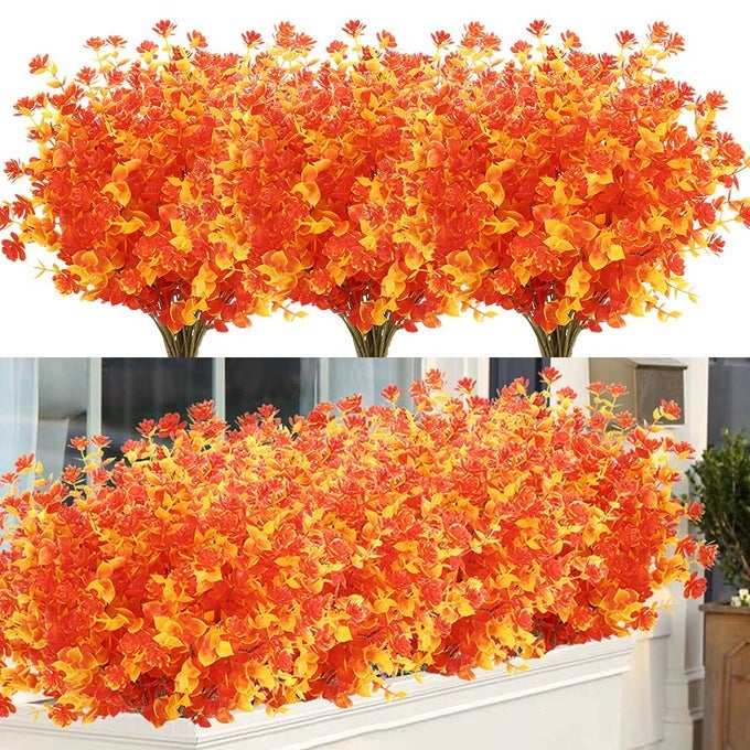6 Bundles Artificial Fall Flowers No Fade Faux Autumn Plants Fake Indoor Outdoor Greenery for Thanksgiving Christmas Wedding Party Home Garden Fireplace Dcor Gold Yellow
