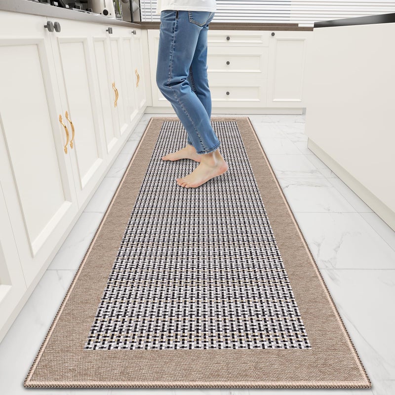 StepRite Kitchen Rugs, Kitchen Mats for Floor, 70"x20" Non-Slip Machine-Washable Kitchen Throw Rug, Absorbent Runner Rugs Office, Sink Standing Desk Mat, Decor Carpet, Khaki - Image 1