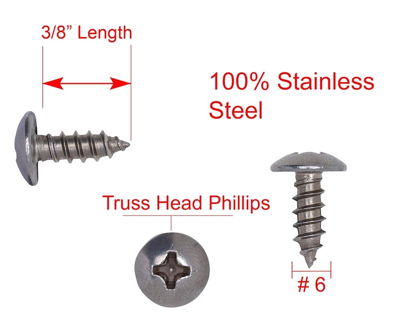 Bolt Dropper No. 6 x 1/2" Stainless Truss Head Phillips Wood Screw, (100 pc), 18-8 (304) Stainless Steel Sheet Metal Screws, Type A Point, Plain Finish by , ssd Screws - Image 2