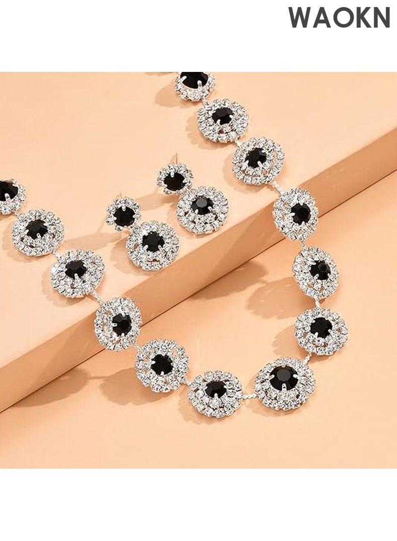 WAOKN Bridal Jewelry Set - Silver Rhinestone Necklace & Earrings for Weddings - Elegant Formal Costume Jewelry Set for Women, Brides & Bridesmaids - Sparkling Wedding Party Accessories - Perfect Gift for Bride - Image 4