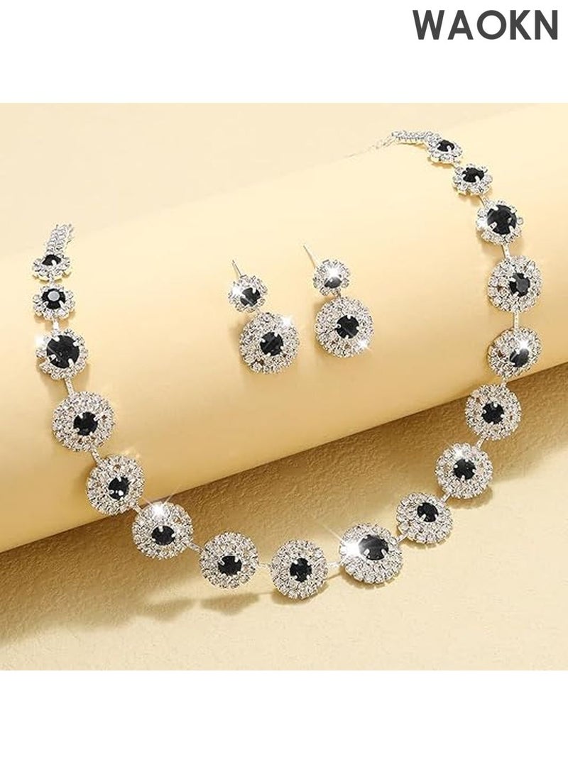 WAOKN Bridal Jewelry Set - Silver Rhinestone Necklace & Earrings for Weddings - Elegant Formal Costume Jewelry Set for Women, Brides & Bridesmaids - Sparkling Wedding Party Accessories - Perfect Gift for Bride - Image 5