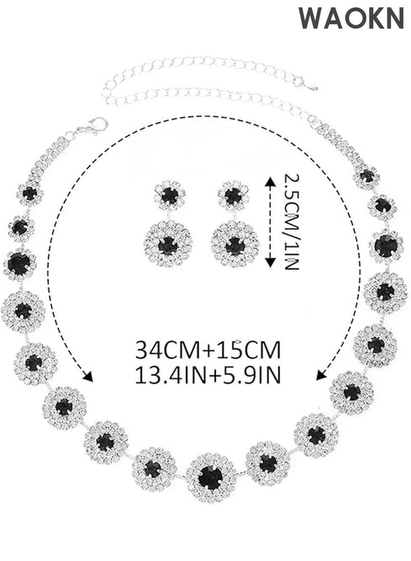 WAOKN Bridal Jewelry Set - Silver Rhinestone Necklace & Earrings for Weddings - Elegant Formal Costume Jewelry Set for Women, Brides & Bridesmaids - Sparkling Wedding Party Accessories - Perfect Gift for Bride - Image 2