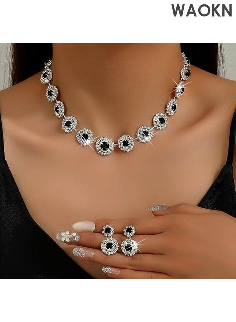 WAOKN Bridal Jewelry Set - Silver Rhinestone Necklace & Earrings for Weddings - Elegant Formal Costume Jewelry Set for Women, Brides & Bridesmaids - Sparkling Wedding Party Accessories - Perfect Gift for Bride - Image 1