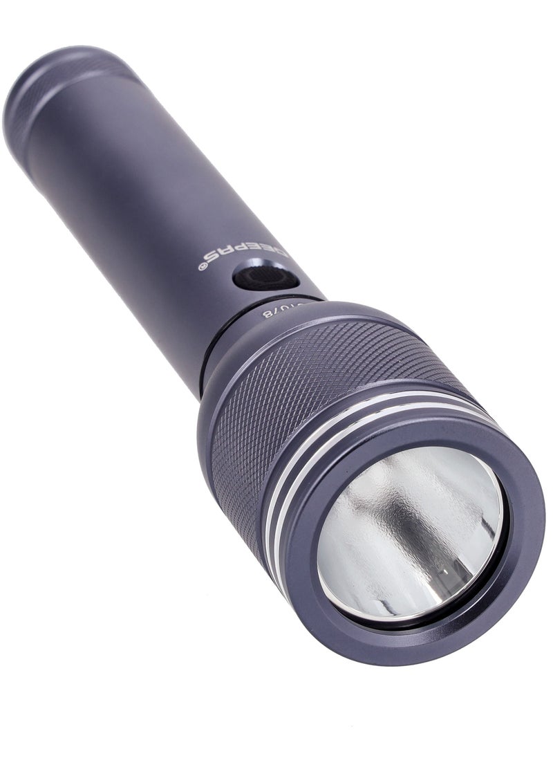GEEPAS مصباح يدوي LED مقاوم للماء، قابل لإعادة الشحن عبر USB | هيكل من سبائك الألومنيوم للطائرة | 4 ساعات من العمل | بطارية ليثيوم أيون 3.7 فولت 3000 مللي أمبير في الساعة | نطاق 2000 م | استخدام داخلي/خارجي  - Image 1