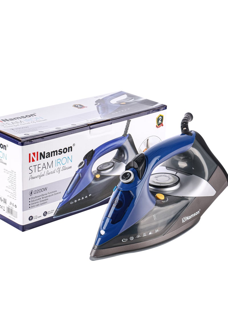 NAMSON - Namson Steam Iron Powerful Burst of Steam - Dry/Steam/Spray Functions, Adjustable Temperature Control, Ceramic Soleplate - 2200W - Image 1