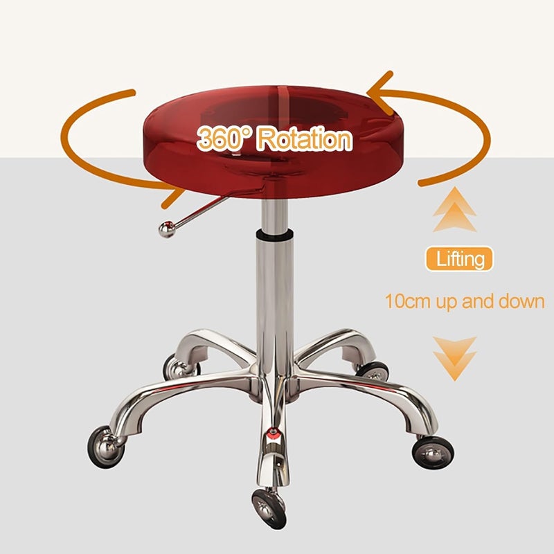 Adjustable Acrylic Rolling Stool, Swivel Chair On Wheels for Salon, Medical Office, Spa, Kitchen, Tattoo Work - Height 42-55cm, Green Color Clear a 40-47cm/16-19 - Image 3