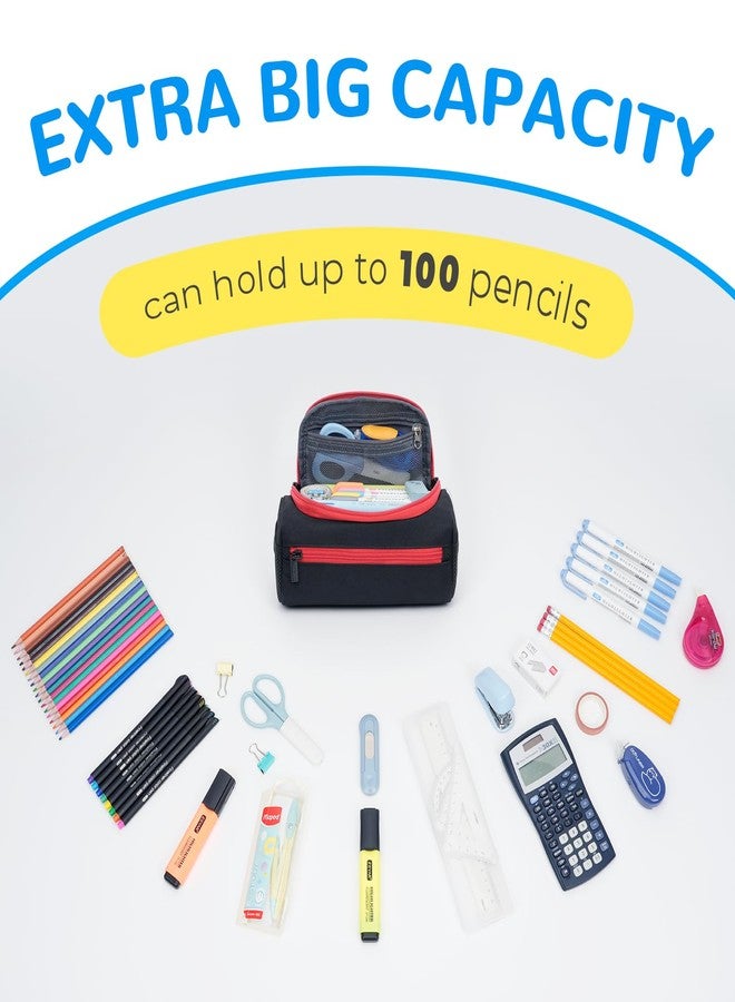 ECHSRT Jumbo Pencil Case Organizer for Men Women, Extra Large Capacity Pencil Pouch, Sturdy Portable Storage Bag for Office Travel Supplies - Black - Image 3