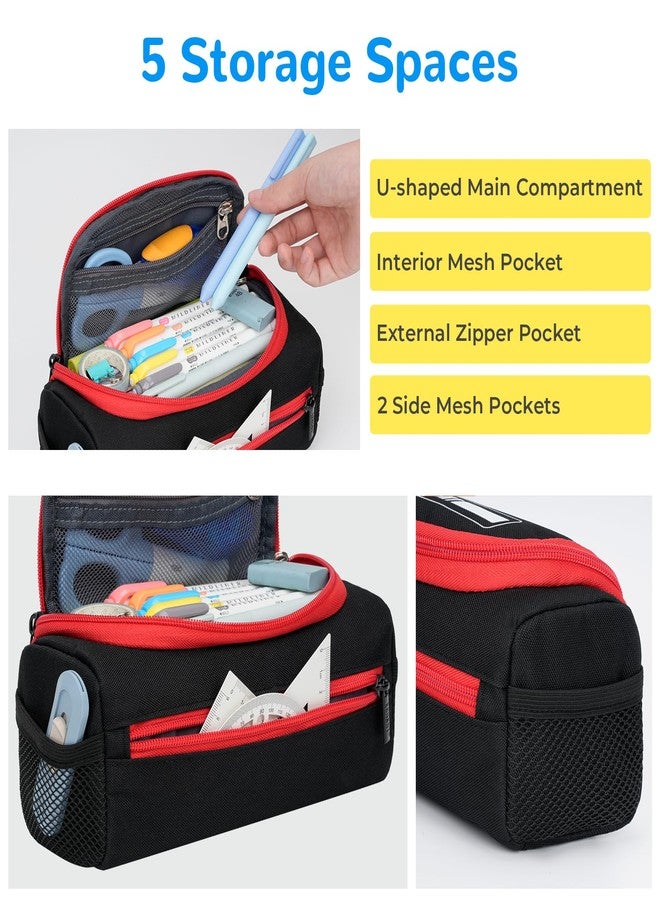 ECHSRT Jumbo Pencil Case Organizer for Men Women, Extra Large Capacity Pencil Pouch, Sturdy Portable Storage Bag for Office Travel Supplies - Black - Image 4