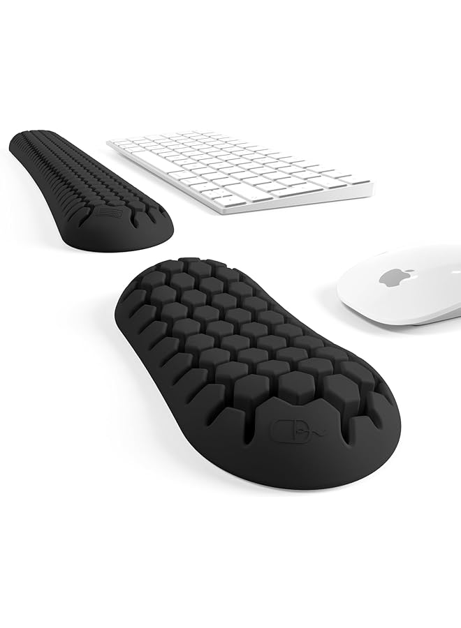 erorex Ergonomic Keyboard Wrist Rest Set With Honeycomb Design – Soft Silicone Support For Pain Relief – Ideal For Office Home Gaming Laptops And Computers Black - Image 1
