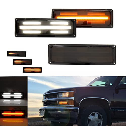 Tonsya For 19881998 GMC Chevy CK Suburban 150025003500 Truck Front Turn Signal sequential Parking Lights  Daytime running lamps Smoked Lens