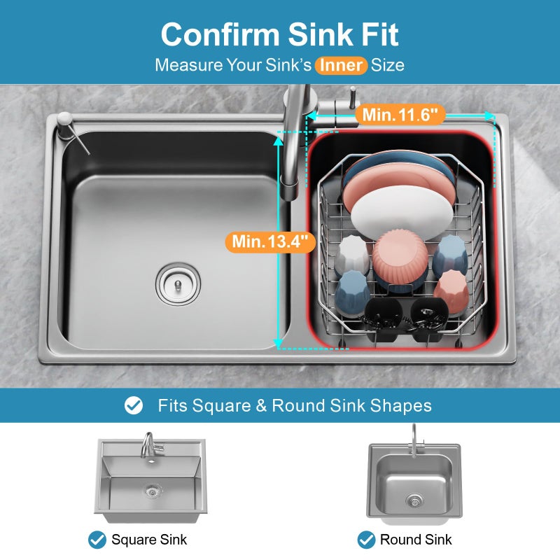 iSPECLE Small in Sink Dish Drying Rack - Stainless Steel Compact Inside Sink Dish Drainer for RV Apartment Kitchen, Rust Resistant, 11.6" W x 13.4" L, Silver - Image 2