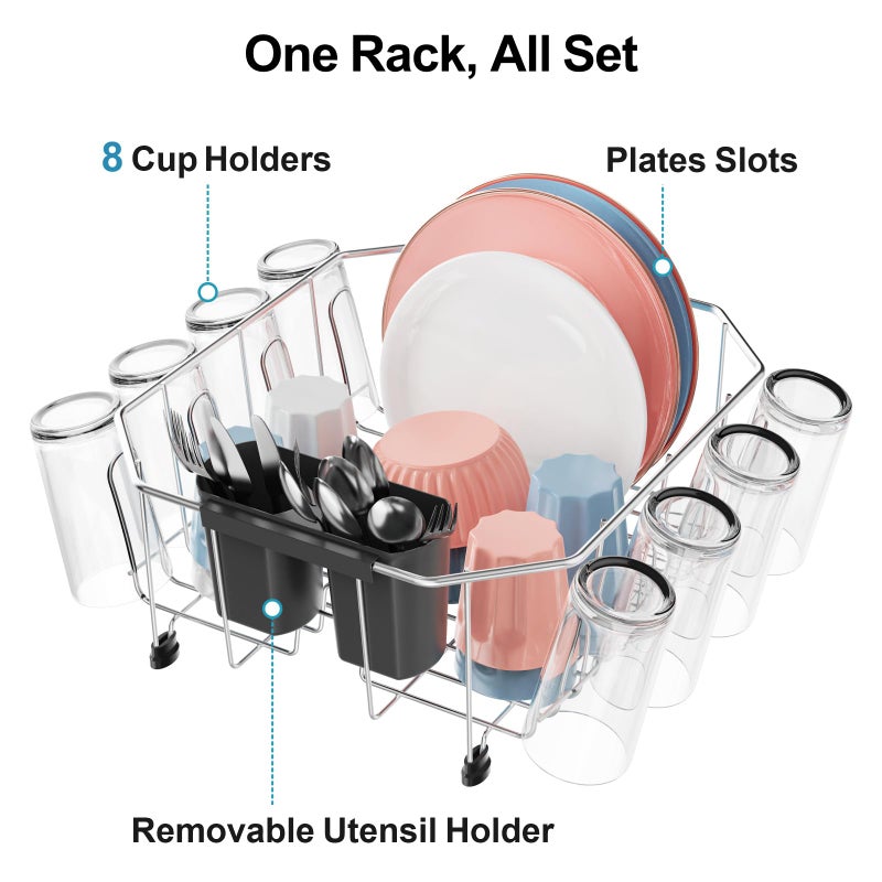 iSPECLE Small in Sink Dish Drying Rack - Stainless Steel Compact Inside Sink Dish Drainer for RV Apartment Kitchen, Rust Resistant, 11.6" W x 13.4" L, Silver - Image 3