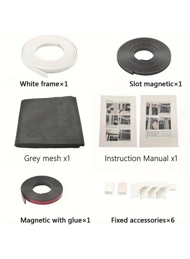 White Frame Gray Grid Adjustable Magnetic Window Screen 55x85cm Ventilation Repair Kit - Image 4
