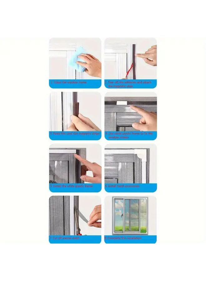 White Frame Gray Grid Adjustable Magnetic Window Screen 55x85cm Ventilation Repair Kit - Image 5