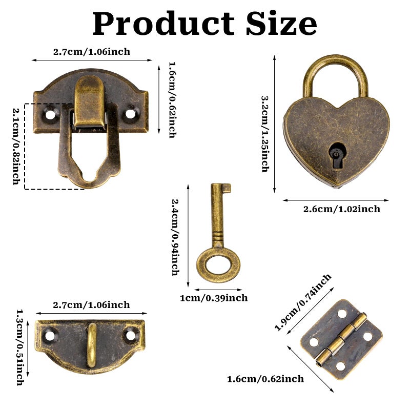 Sliverdew 2 Set Antique Bronze Hasp Latch 27 X 30 mm Hasp Latch Mini Box Hinges and Love Locks with Keys Decorative Lock Buckle with Screws for Jewelry Wooden Box and DIY Crafts - Image 2