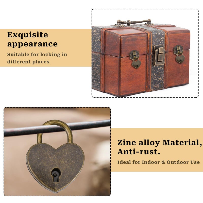 Sliverdew 2 Set Antique Bronze Hasp Latch 27 X 30 mm Hasp Latch Mini Box Hinges and Love Locks with Keys Decorative Lock Buckle with Screws for Jewelry Wooden Box and DIY Crafts - Image 3